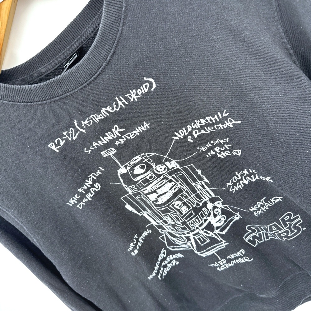 Star Wars R2-D2 Astromech Droid Schematic Graphic Sweatshirt Black Mens‎ Medium